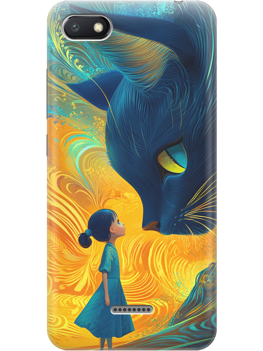 

Силиконовый чехол на Xiaomi Redmi 6A с принтом "Девочка и кот", Прозрачный;желтый;синий, 718587185