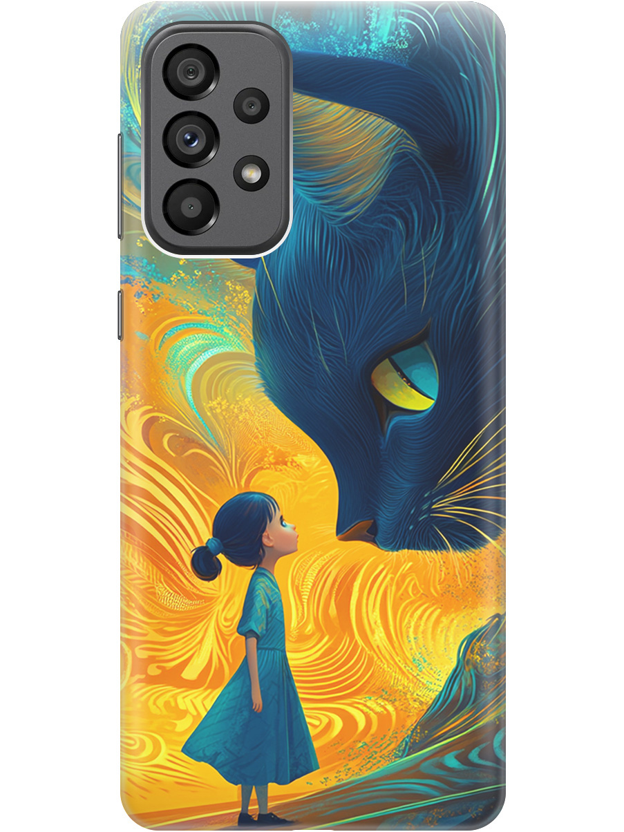 

Силиконовый чехол на Samsung Galaxy A73 5G с принтом "Девочка и кот", Прозрачный;желтый;синий, 740133185