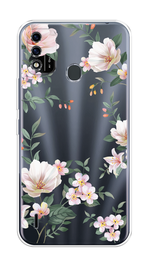 

Чехол на Itel A48 "Beautiful white flowers", Бежевый;зеленый, 3200150-1