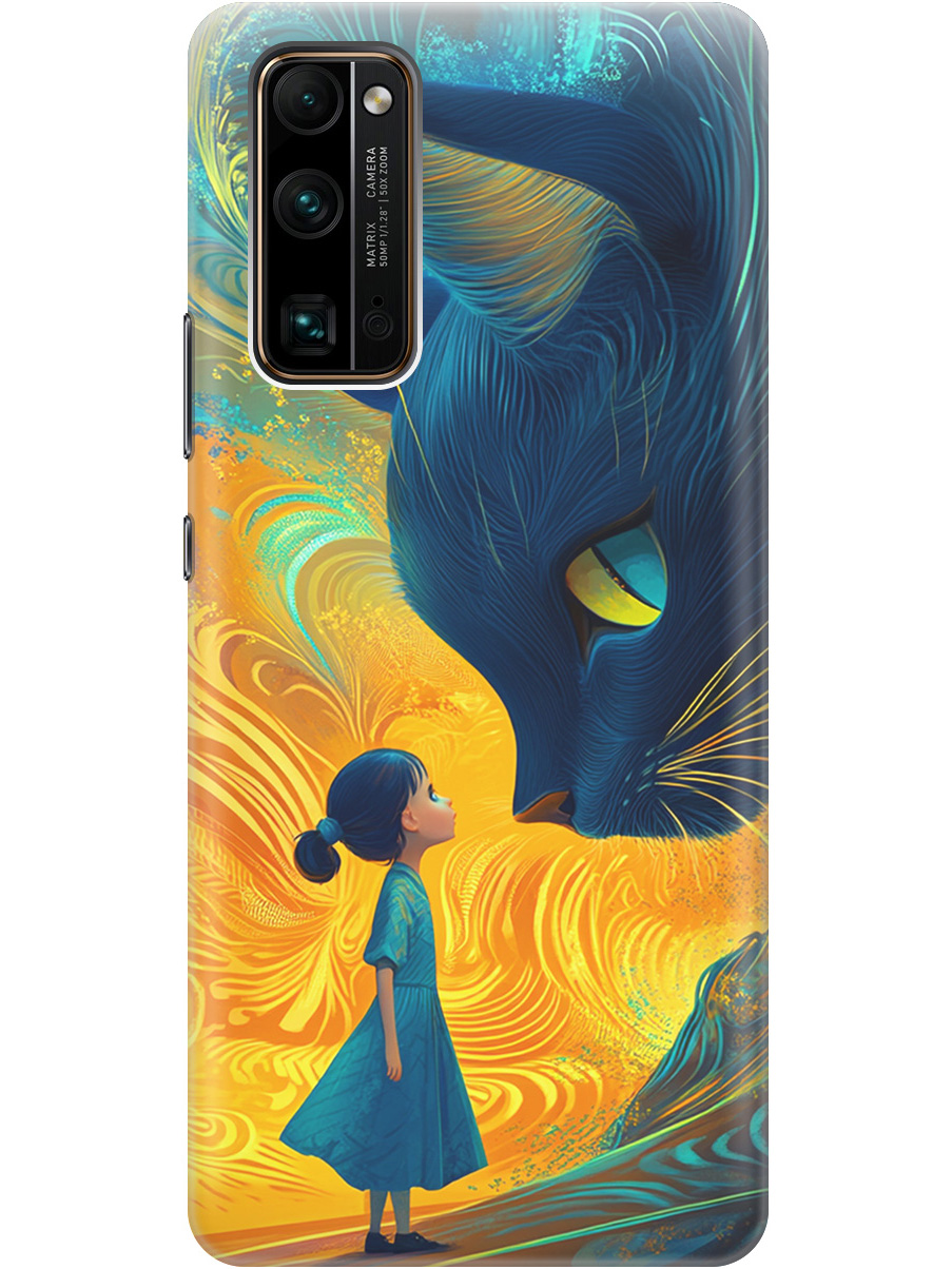 

Силиконовый чехол на Honor 30 Pro+ с принтом "Девочка и кот", Прозрачный;желтый;синий, 722945985