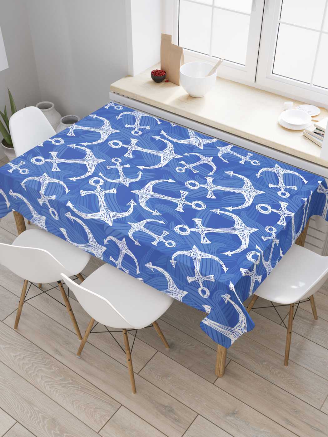 

Скатерть прямоугольная JoyArty "Морские узоры с якорями" из сатена, 180x145 см, Морские узоры с якорями