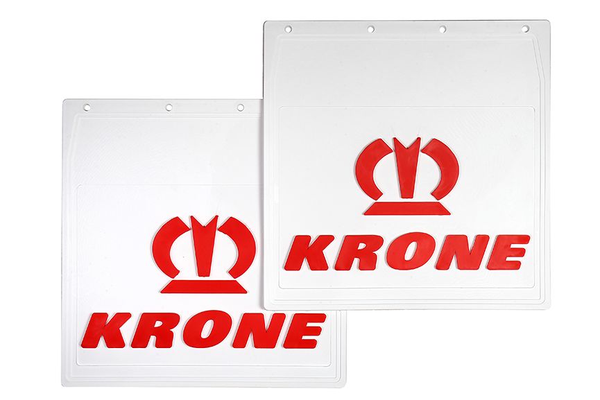 

Комплект брызговиков KRONE LUX задние на прицеп 400*400 белая резина с красной надписью
