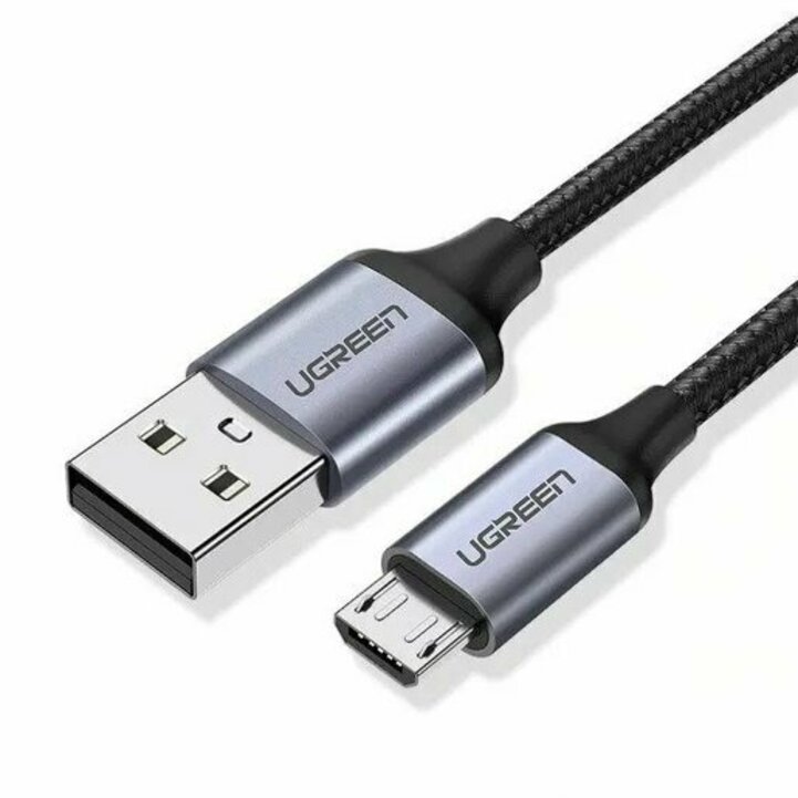 Кабель Micro USB - usb uGreen US290 (60147) Nickel Plating Alu Braid, 1.5 м серый, черный