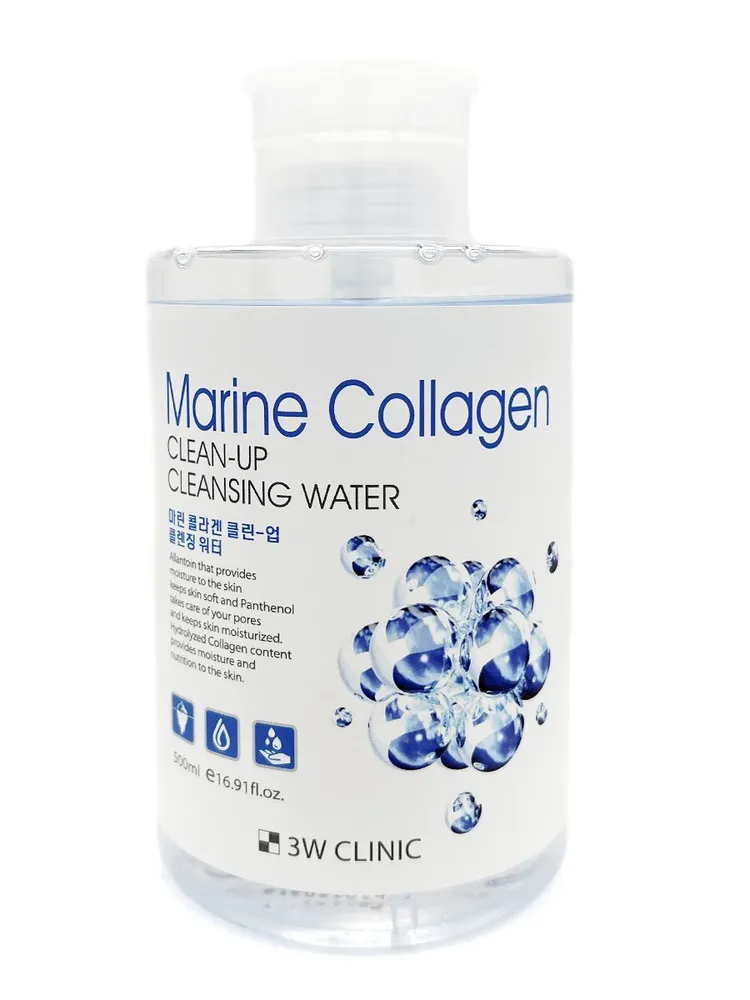 Вода для снятия макияжа 3W Clinic очищающая, с морским коллагеном, 500 мл