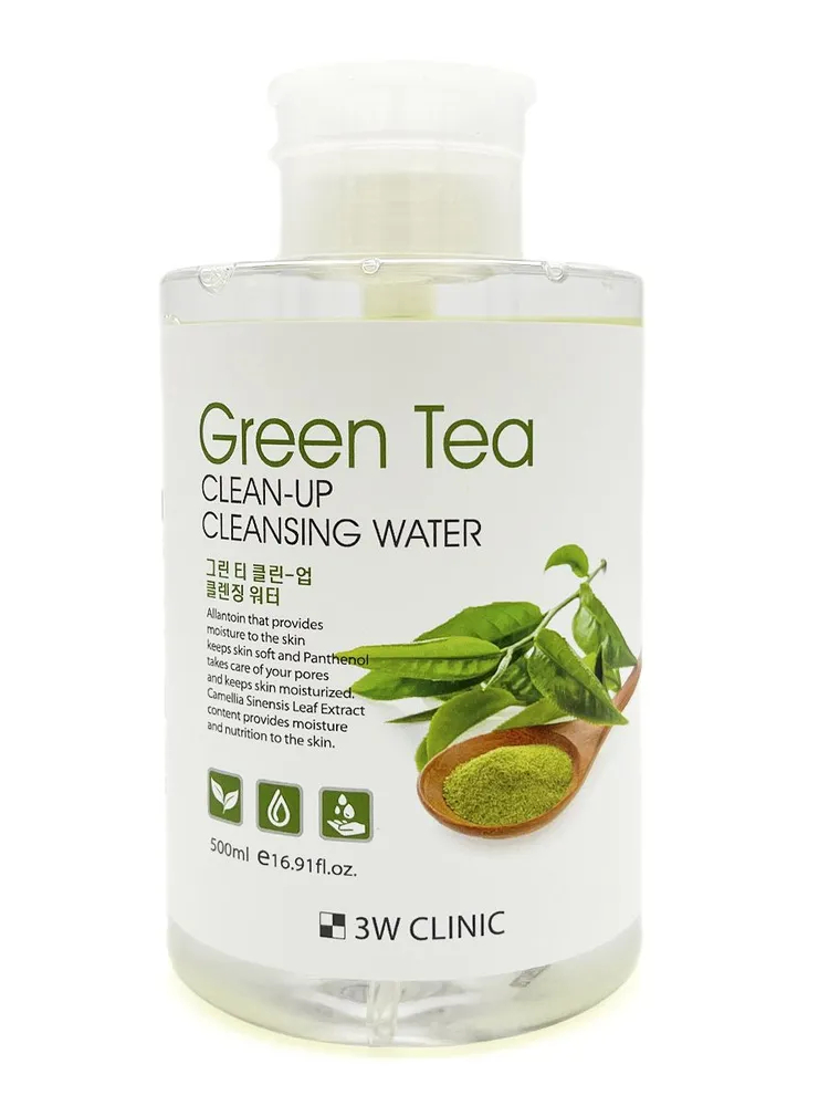 

Очищающая вода 3W Clinic Green Tea Clean-Up очищающая, с экстрактом зеленого чая 500 мл