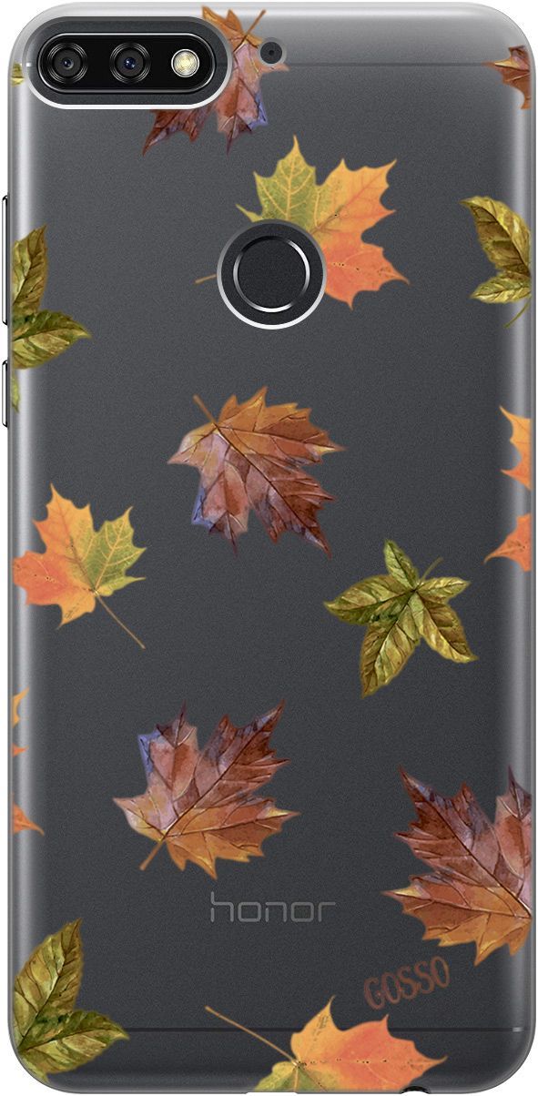 

Чехол на Honor 7C/7A Pro/Huawei Y6 Prime (2018) "Maple" прозрачный, Прозрачный;оранжевый, 1702
