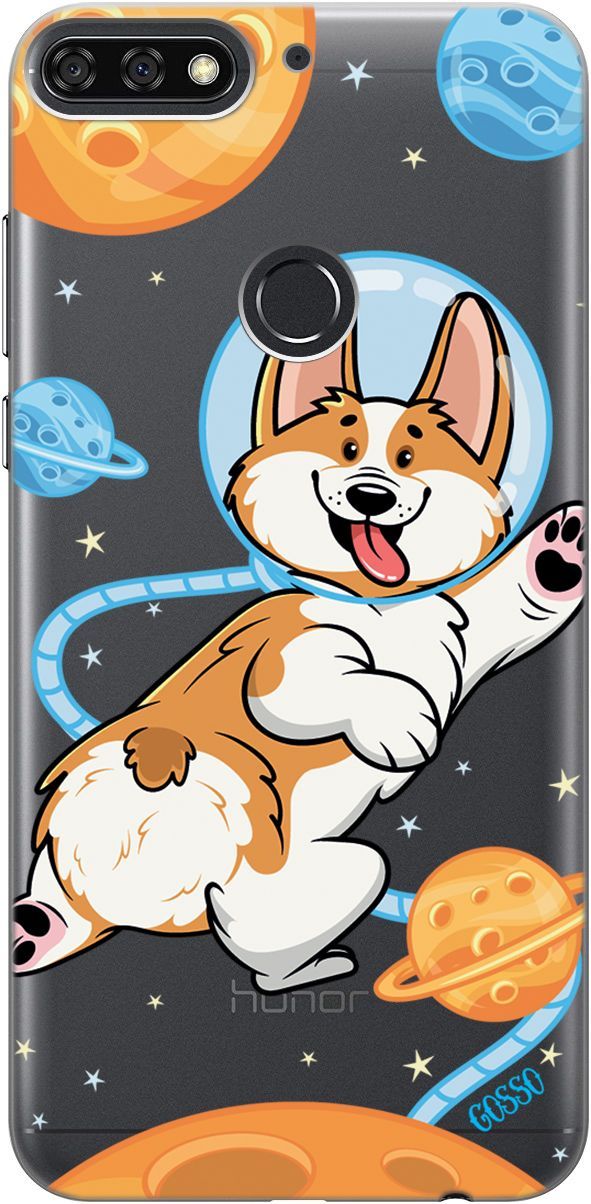 

Чехол на Honor 7C/7A Pro/Huawei Y6 Prime (2018) "CosmoCorgi" прозрачный, Прозрачный;коричневый, 1702