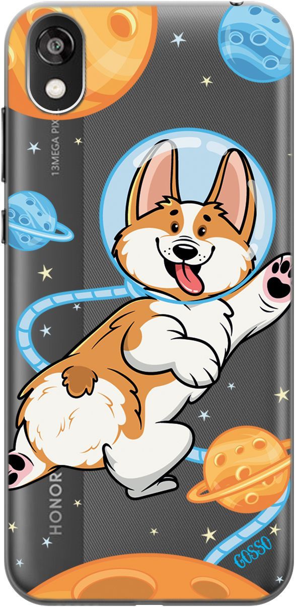 

Чехол на Honor 8S/Huawei Y5 (2019) "CosmoCorgi" прозрачный, Прозрачный;коричневый, 1698