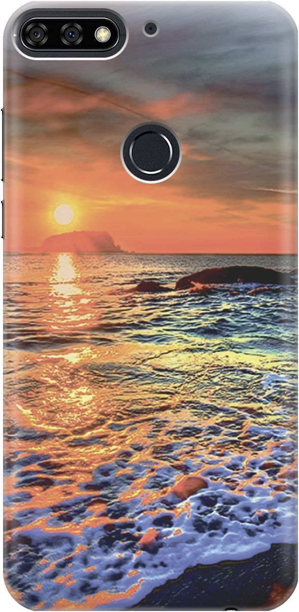 

Чехол на Honor 7C/7A Pro/Huawei Y6 Prime (2018) "Закат на море", Белый;оранжевый, 2234