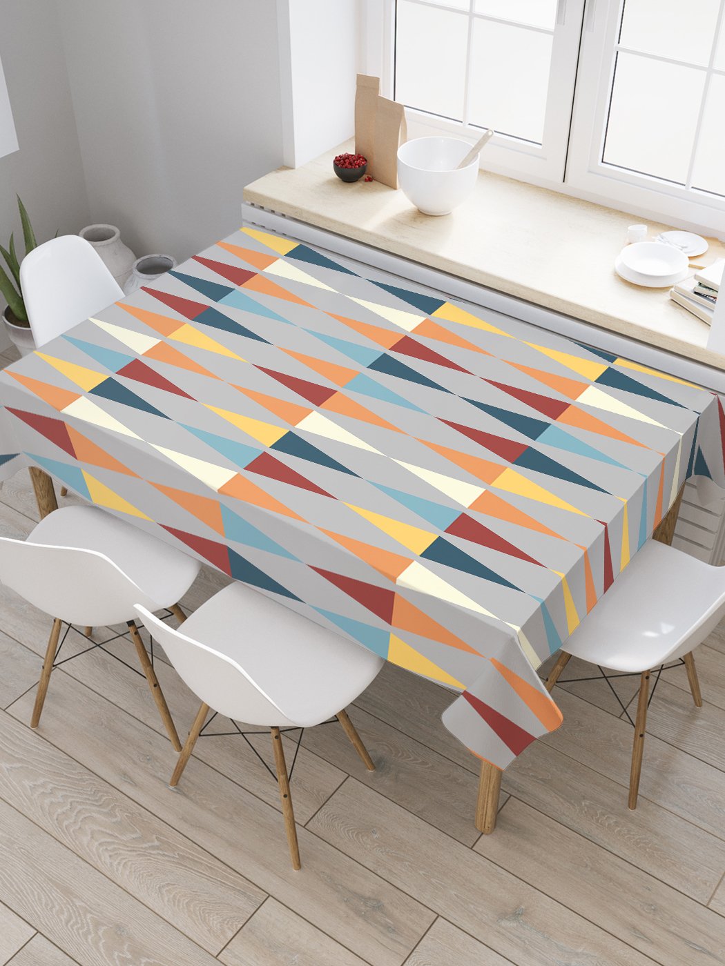 

Скатерть прямоугольная JoyArty "Чередование цветных треугольников" из оксфорда, 120x145 см, Серый, Чередование цветных треугольников