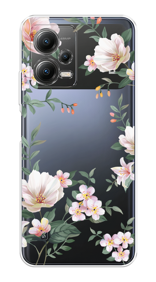 

Чехол на Xiaomi Poco X5 5G "Beautiful white flowers", Бежевый;зеленый, 317950-1