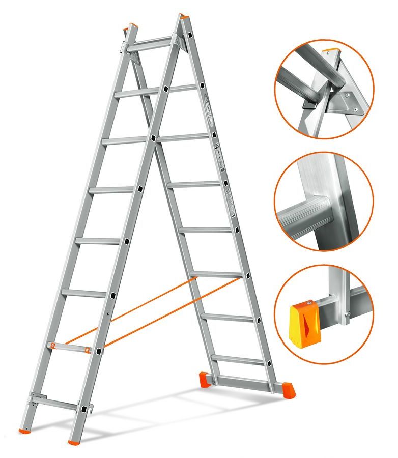 Алюминиевая двухсекционная лестница Эйфель серии Гранит 8 ступеней