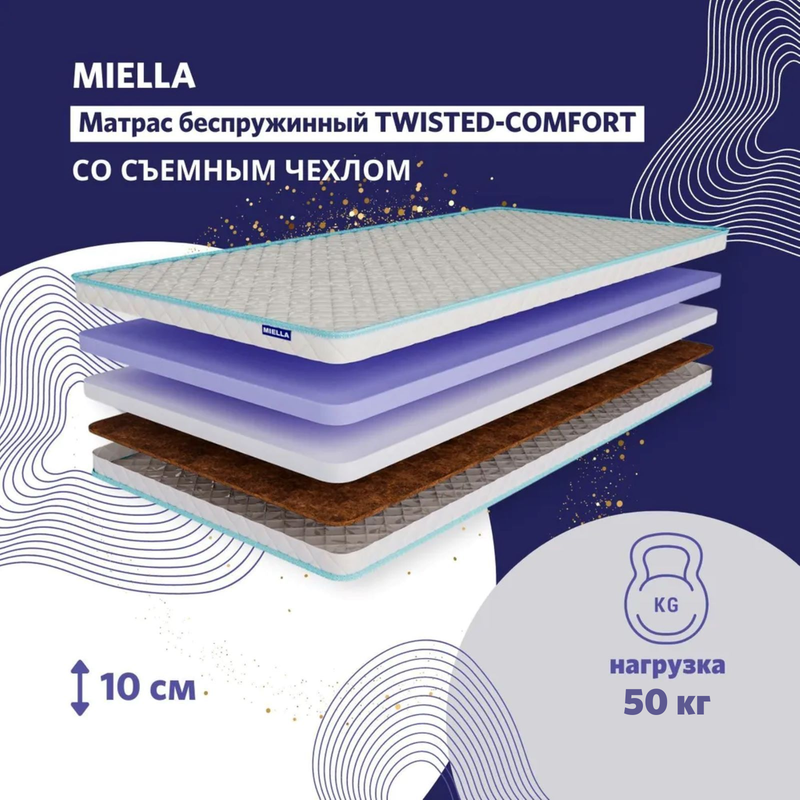 Матрас детский Miella Twisted Comfort двусторонний, с кокосом 70x200 см матрас amarobaby comfort classic со съемным чехлом 1190x590х70