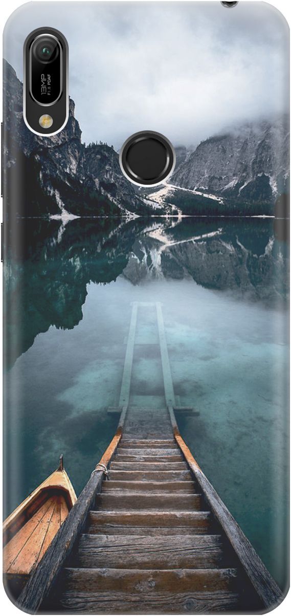 

Чехол на Honor 8A/8A Pro/Huawei Y6 (2019)/Y6 Prime (2019) "Горы, озеро, облака", Бирюзовый;зеленый, 2233
