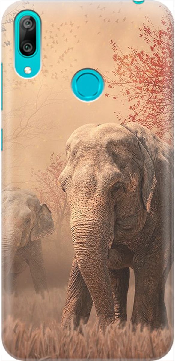 

Силиконовый чехол на Huawei Y7 (2019) с принтом "Закатный песочный слон", Коричневый;черный, 1913