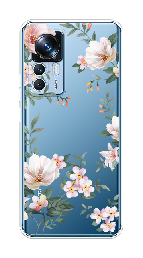 

Чехол на Xiaomi 12T "Beautiful white flowers", Бежевый;зеленый, 316650-1