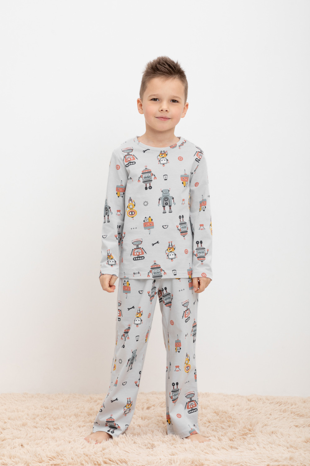 

Пижама детская CROCKID М 1303-1, М 3702, светло-серый, роботы, 128, М 1303-1, М 3702