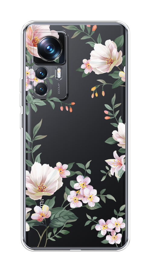 

Чехол на Xiaomi 12T Pro "Beautiful white flowers", Бежевый;зеленый, 315750-1