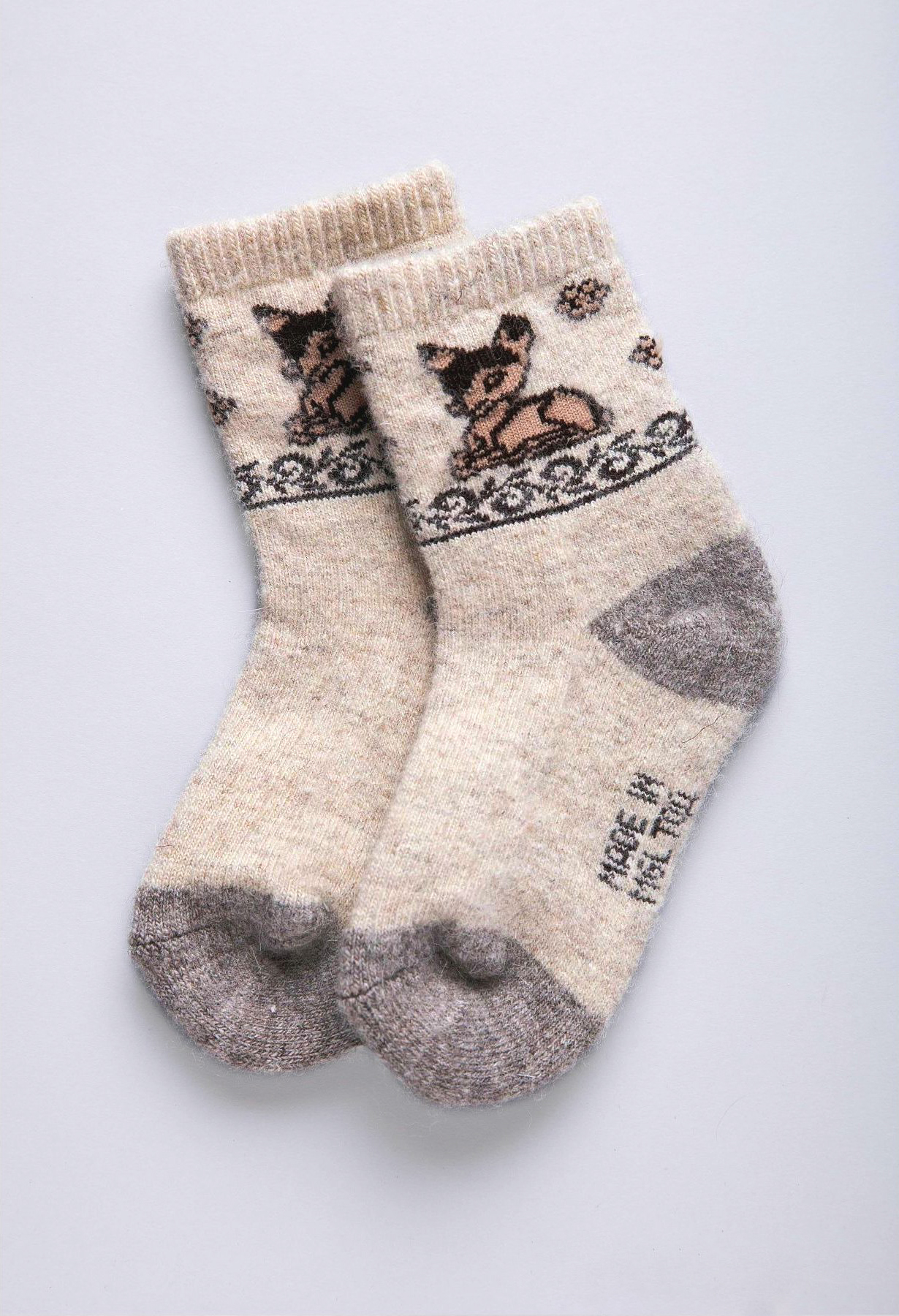 фото Детские носки монголка из 100% монгольской шерсти 02107 р.16-18 р.серые