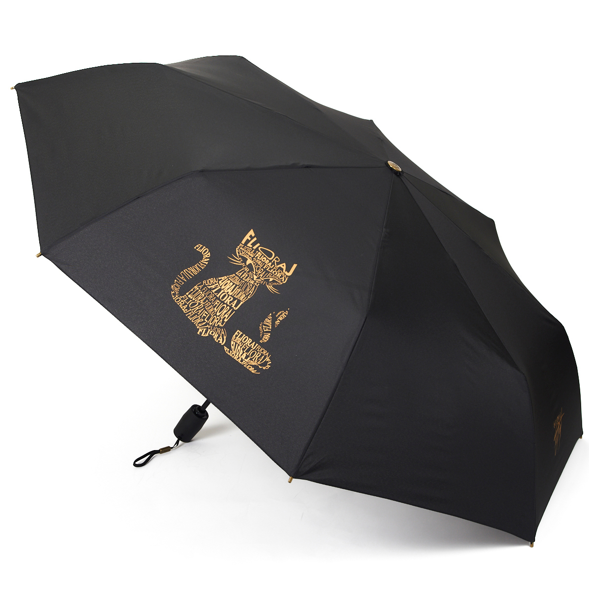Комплект брелок+зонт складной женский автоматический Flioraj 16075 FJ черный