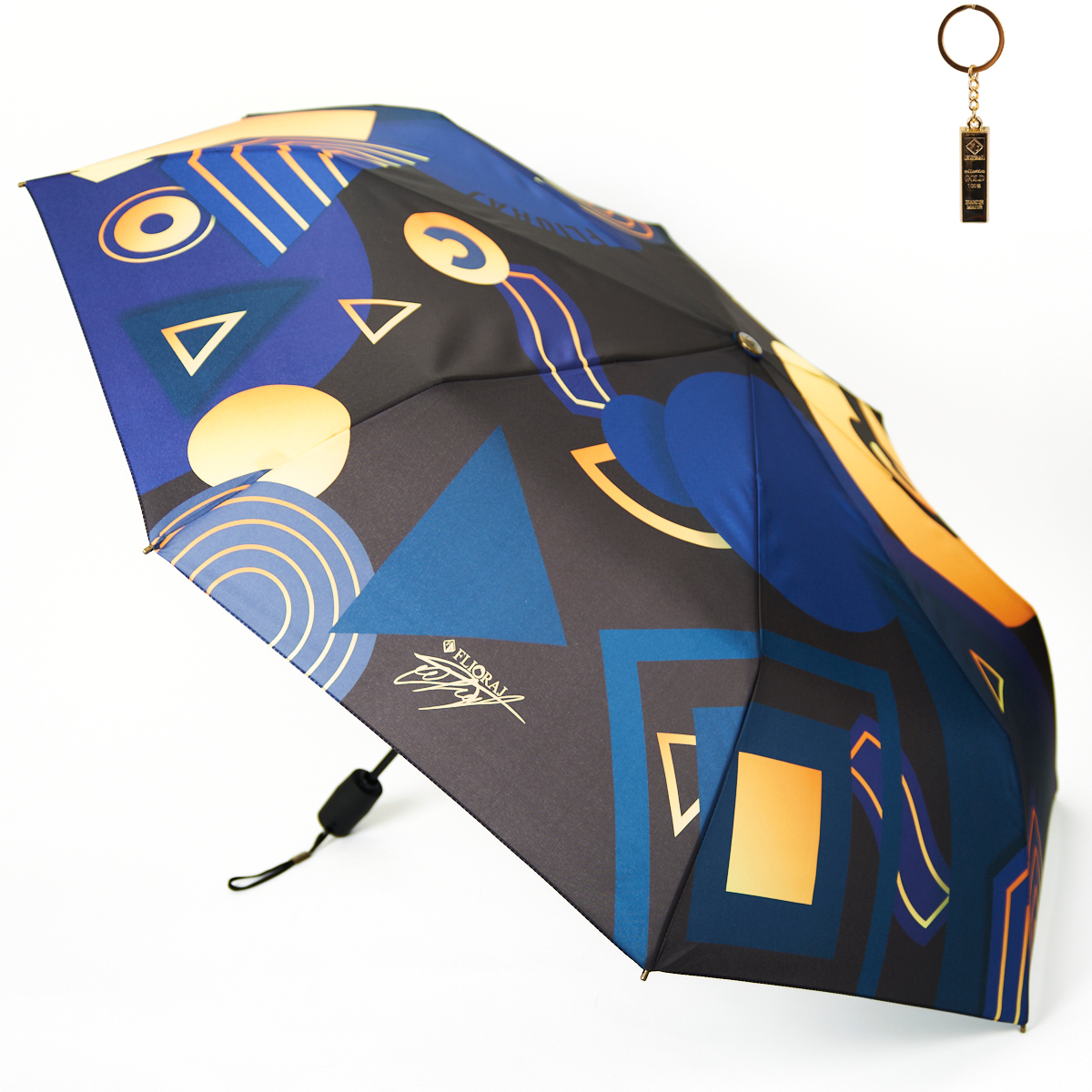 Комплект брелок+зонт складной женский автоматический Flioraj 16100 FJ синий