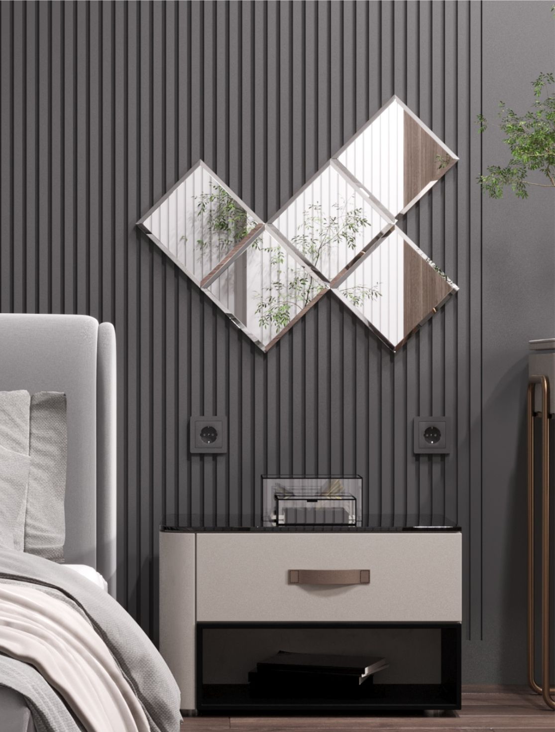 

Зеркальная плитка ДСТ, панно на стену, серебро, 5 шт 20х20 см, Серебристый