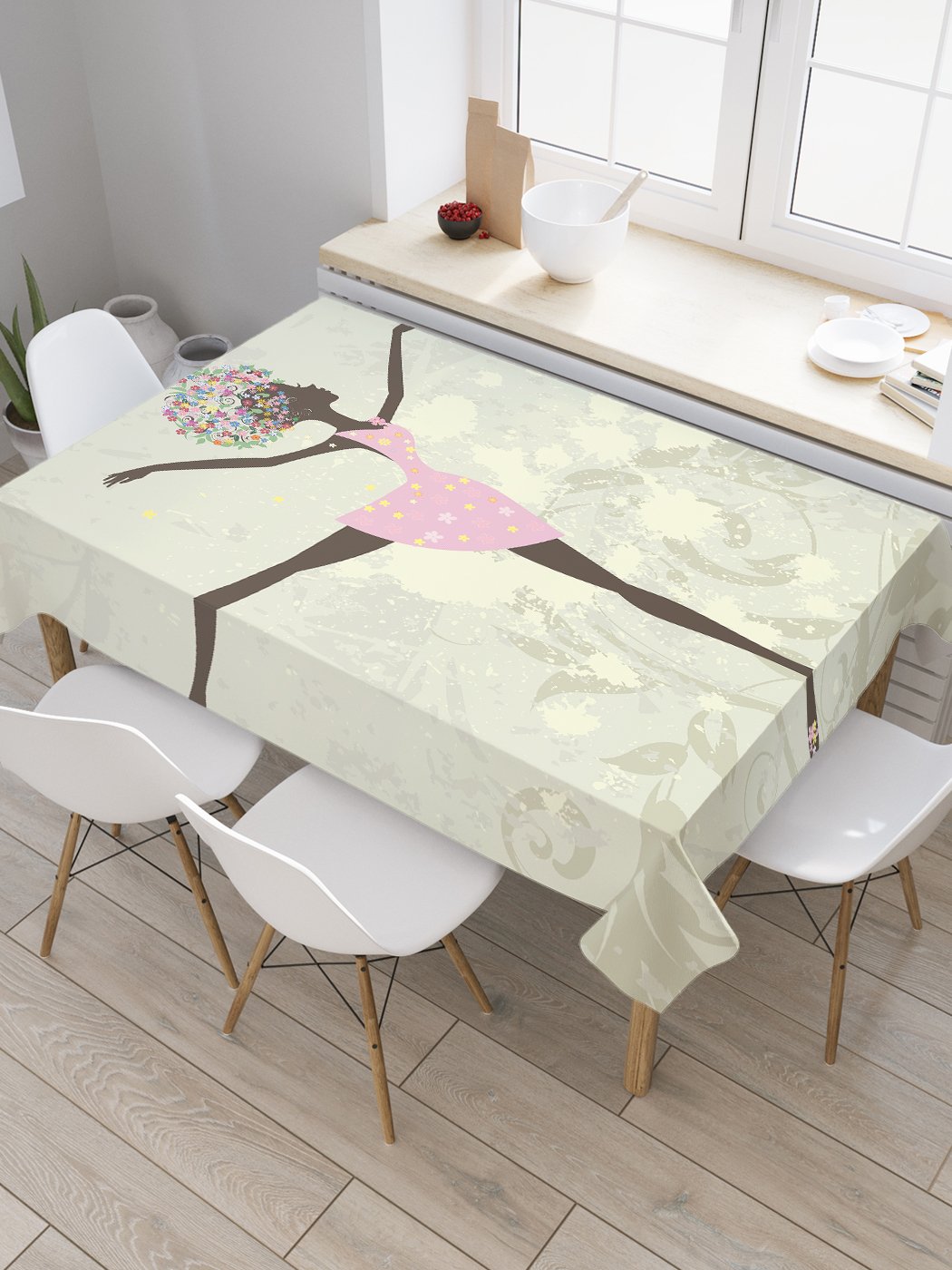 

Скатерть прямоугольная JoyArty "С цветами на голове" из оксфорда, 120x145 см, Бежевый, С цветами на голове