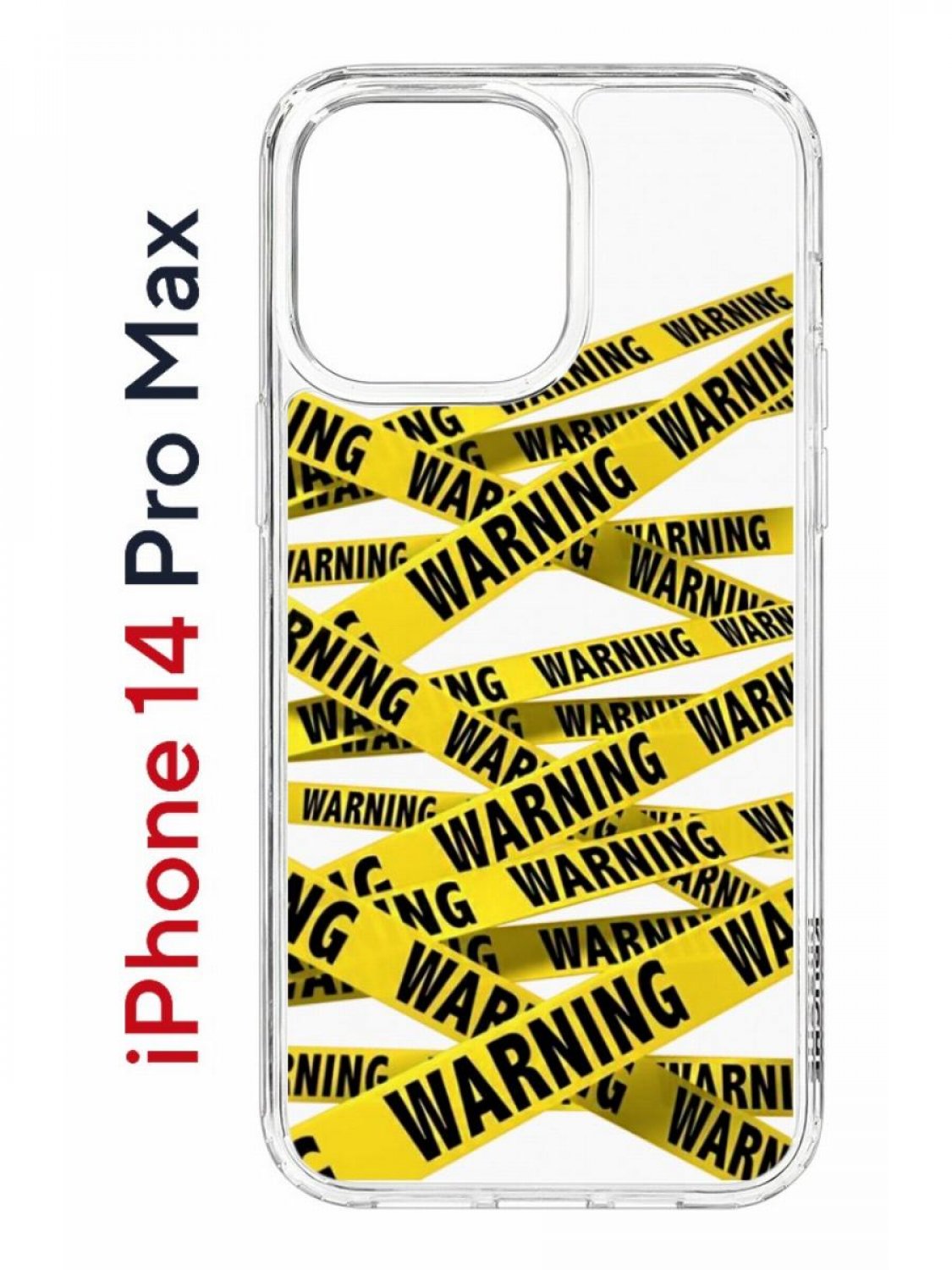 фото Чехол на iphone 14 pro max с принтом kruche print warning, бампер с защитой камеры кruче