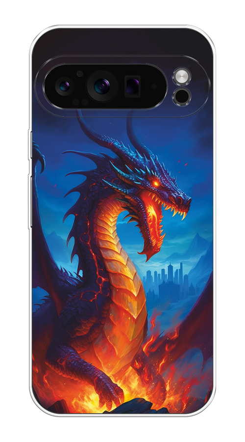 

Чехол на Google Pixel 9 Pro "Дракон над лавой", Оранжевый;коричневый;синий, 272050-1