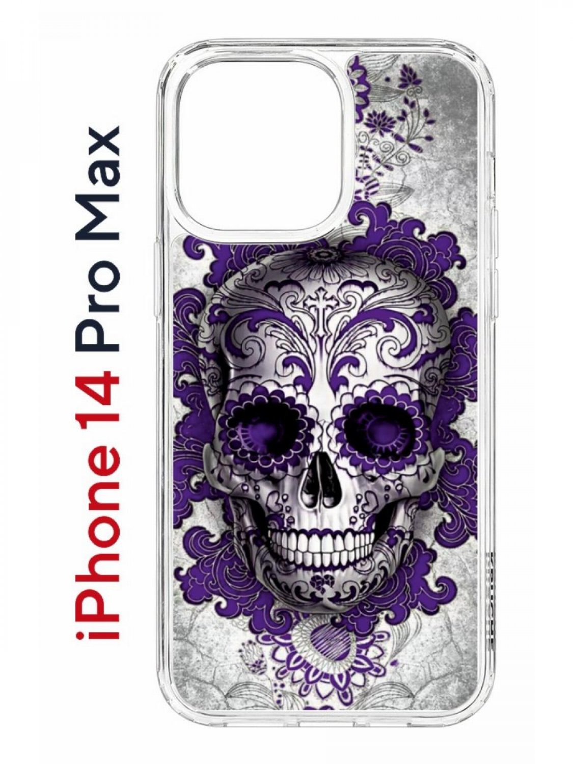 фото Чехол на iphone 14 pro max с принтом kruche print sugar skull, бампер с защитой камеры кruче