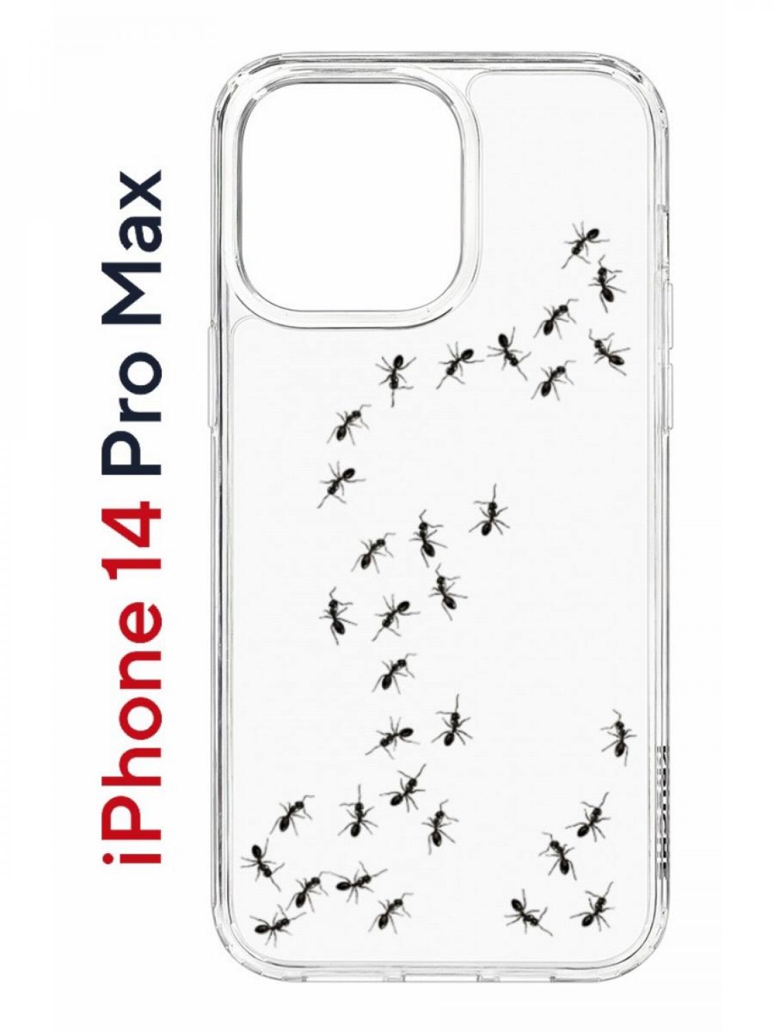 

Чехол на iPhone 14 Pro Max с принтом Kruche Print Муравьи, бампер с защитой камеры, Прозрачный;черный, Айфон 14 Про Макс