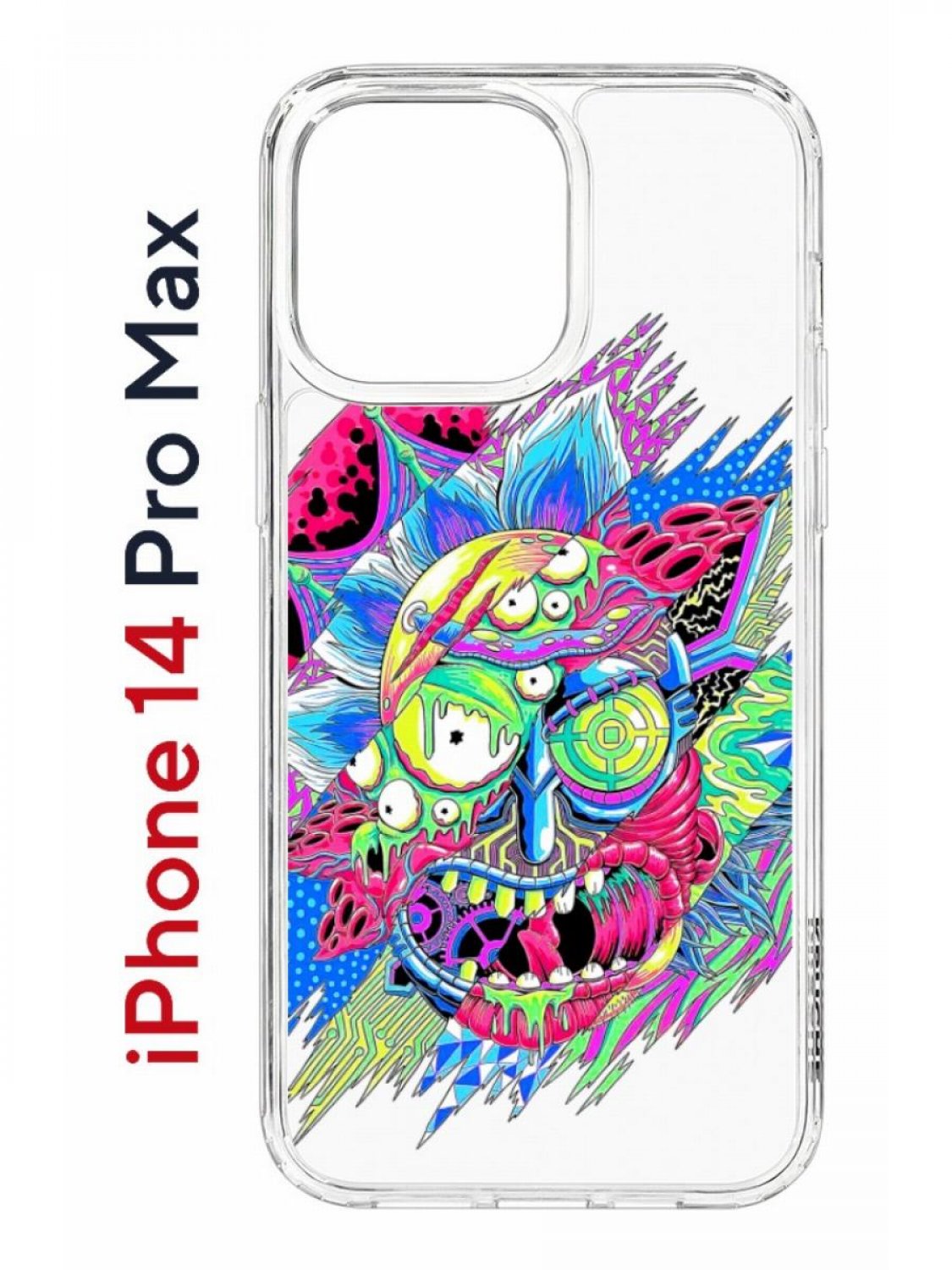 

Чехол на iPhone 14 Pro Max с принтом Kruche Print Многоликий Рик, бампер с защитой камеры, Прозрачный;голубой;розовый;желтый, Айфон 14 Про Макс