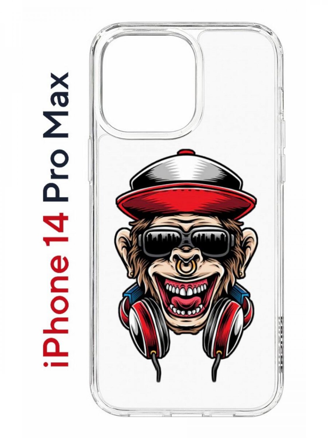 Чехол на iPhone 14 Pro Max Kruche Print Обезьяна с наушниками, бампер с защитой камеры