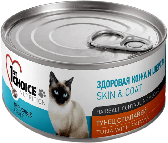 

Консервы для кошек 1st choice Skin & Coat тунец с папайей, 85 г, Skin & Coat Adult