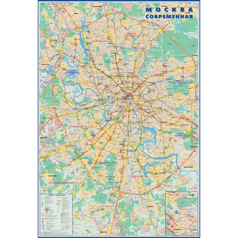 

Настенная карта Москва современная 700x1000 мм Атлас Принт 771706