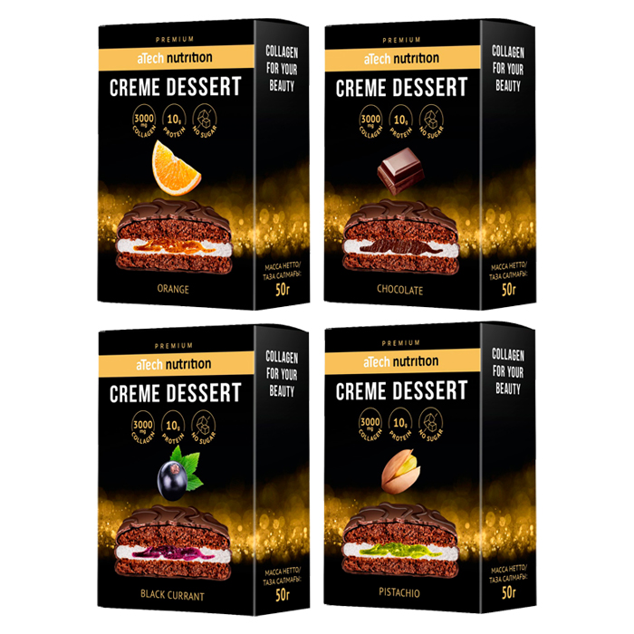 Протеиновое печенье без сахара Crеme Dessert вкус ассорти, 50 г, 4 шт, с коллагеном