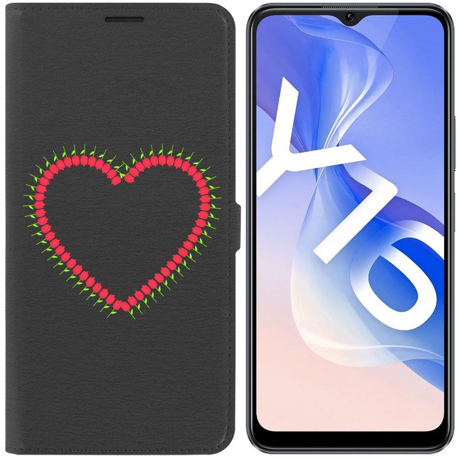 

Чехол-книжка Eco Book для Vivo Y16 Сердце из тюльпанов, Черный