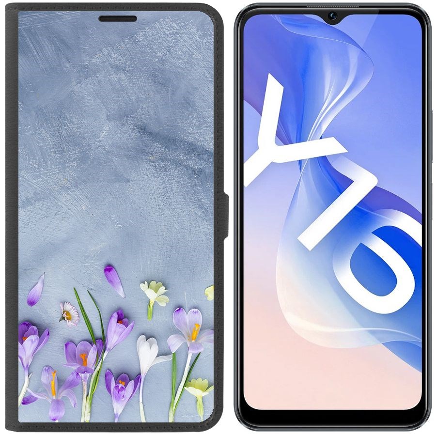 

Чехол-книжка Eco Book для Vivo Y16 Цветочное настроение, Черный