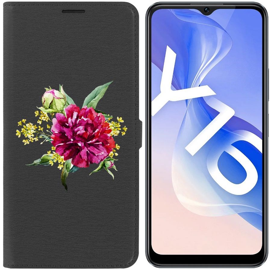 

Чехол-книжка Eco Book для Vivo Y16 Цветочная акварель, Черный