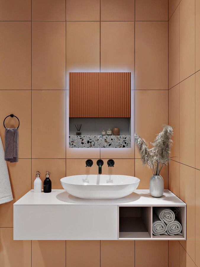 Зеркало для ванной Qwerty 80*60 вертикальное с холодной LED-подсветкой постер зеркальное море 40x50 см 2 шт