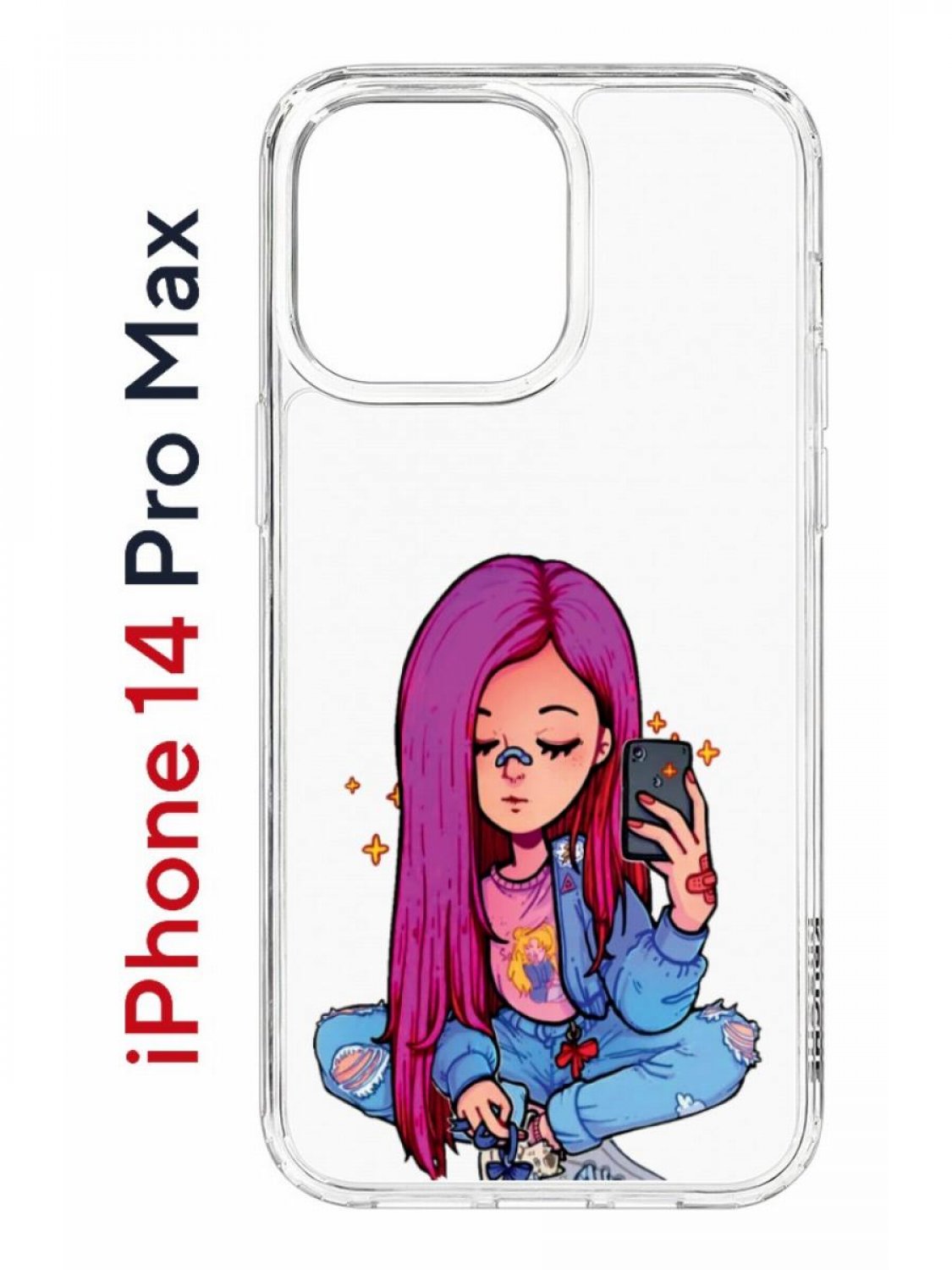 фото Чехол на iphone 14 pro max с принтом kruche print pink hair, бампер с защитой камеры кruче