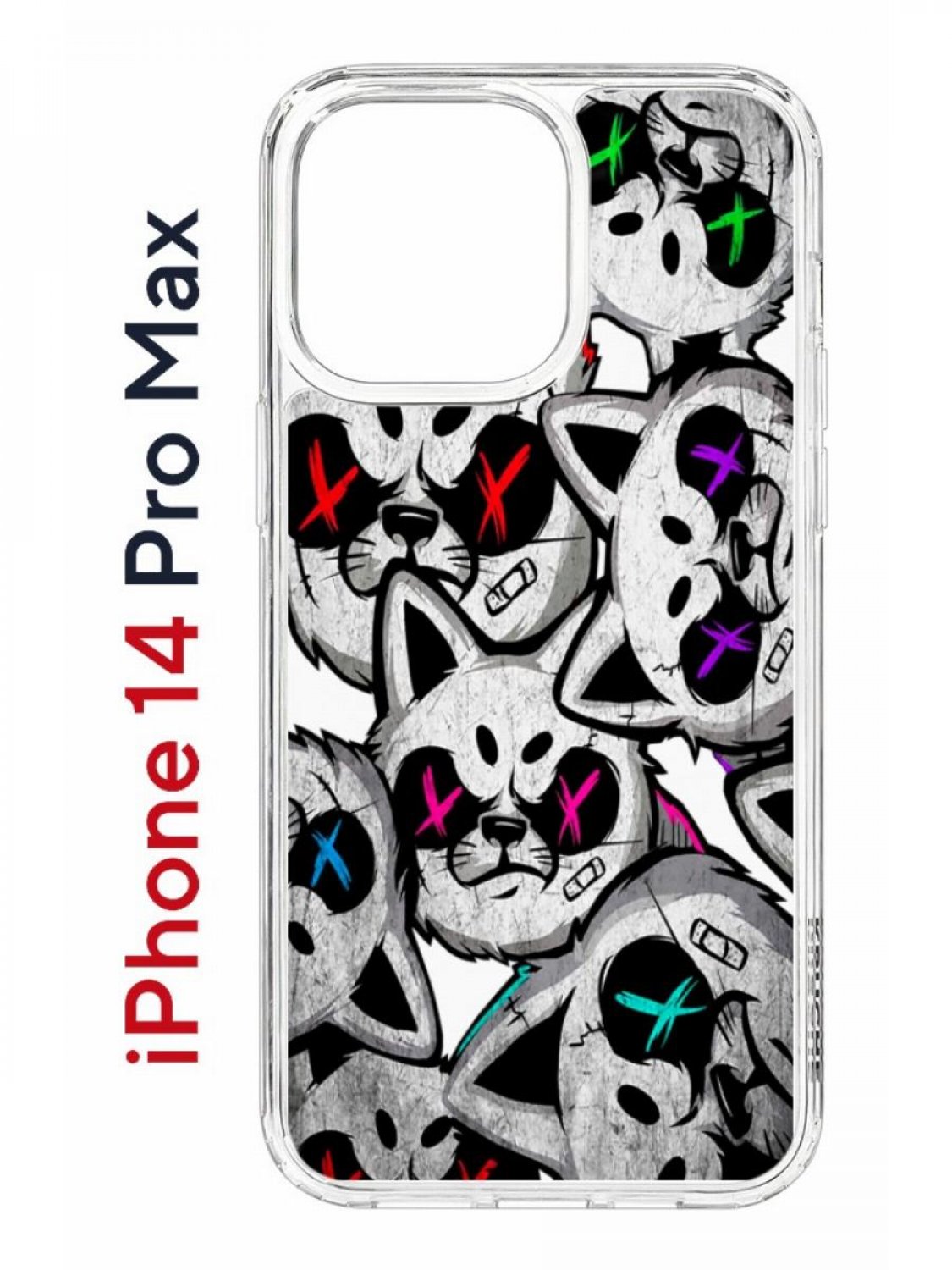 

Чехол на iPhone 14 Pro Max с принтом Kruche Print Angry Cats, бампер с защитой камеры, Прозрачный;серый;красный;фиолетовый, Айфон 14 Про Макс