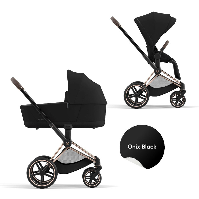 фото Детская коляска 2 в 1 cybex priam iv, рама rosegold, текстиль onix black