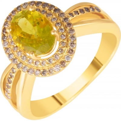 Кольцо из желтого золота р. 17,5 JV KHAE_1003_KO_DN_TUR_YG, бриллиант/турмалин