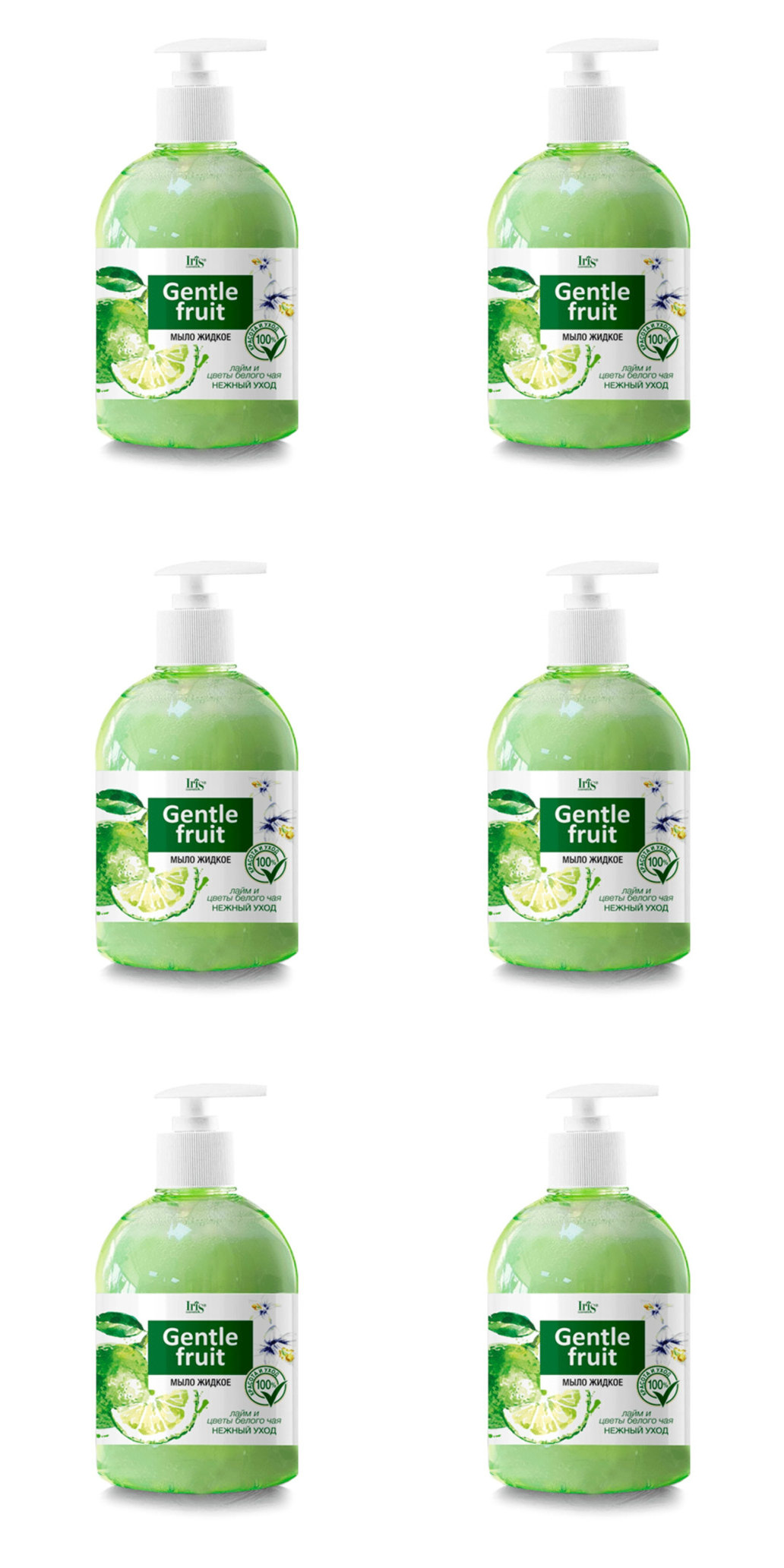 Мыло жидкое Iris Gentle Fruit Лайм и цветы Белого Чая, 500 мл, 6 шт