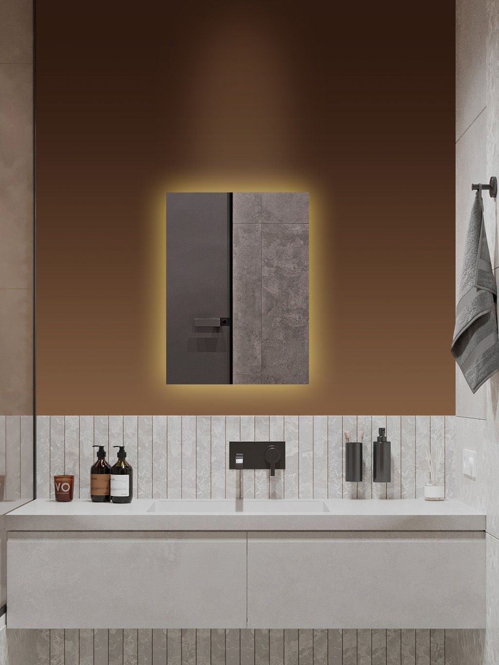 Зеркало для ванной Qwerty 70*50 вертикальное с тёплой LED-подсветкой