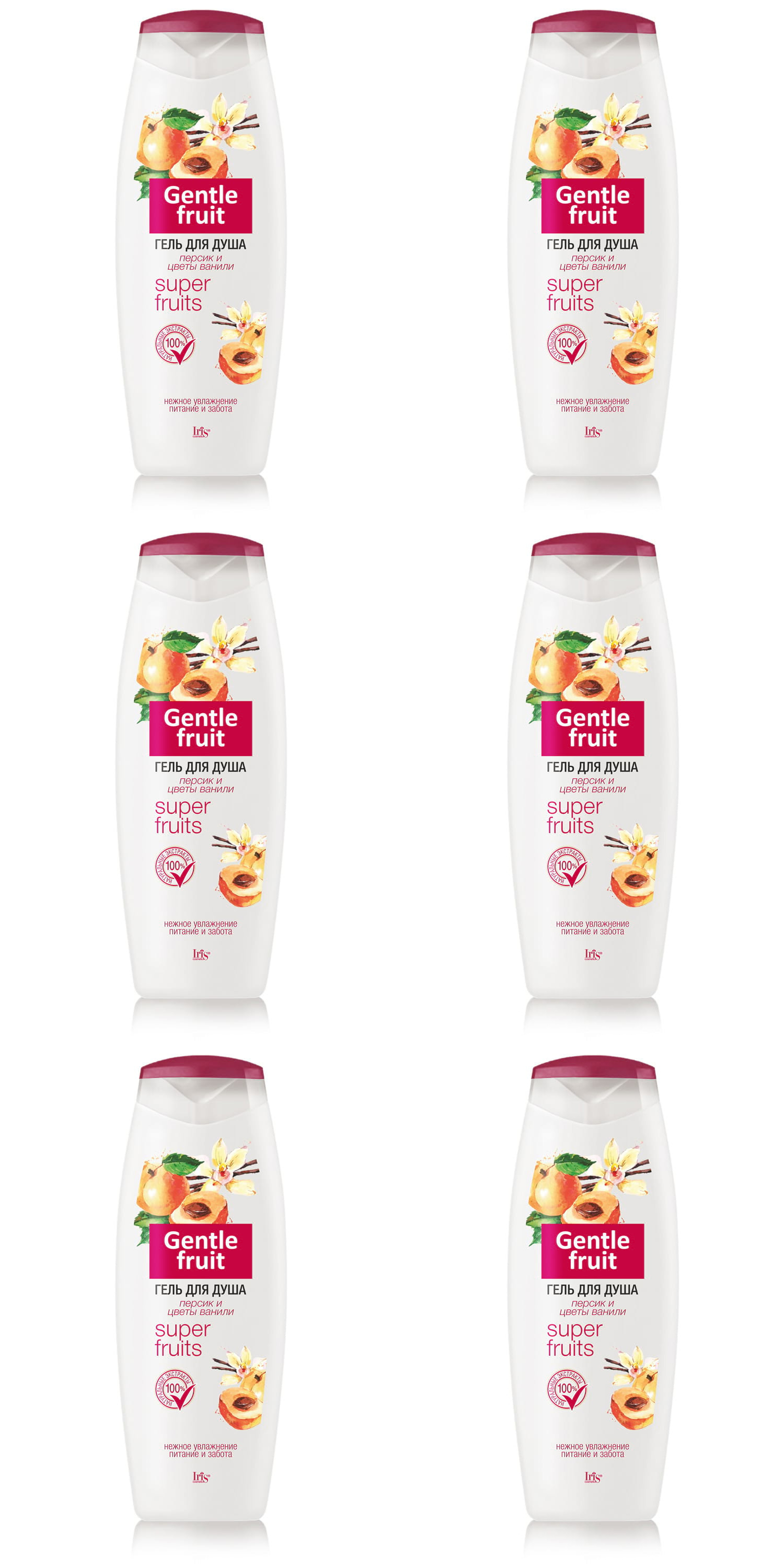 Гель для душа Iris Gentle Fruit Персик и цветы Ванили, 400 мл, 6 шт