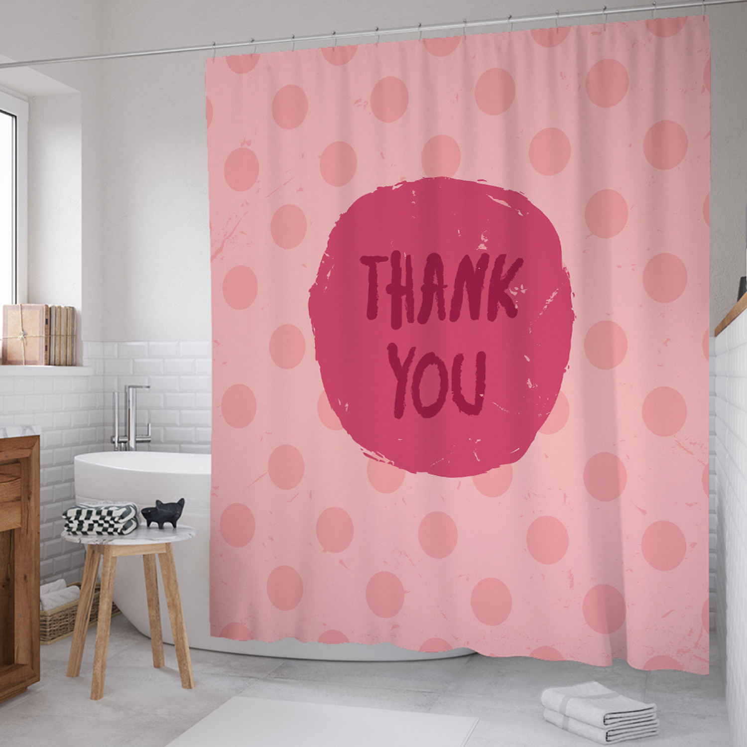 

Штора для ванной JoyArty "Благодарность на горошке" из сатена, 180х200 см с крючками, Розовый, Благодарность на горошке