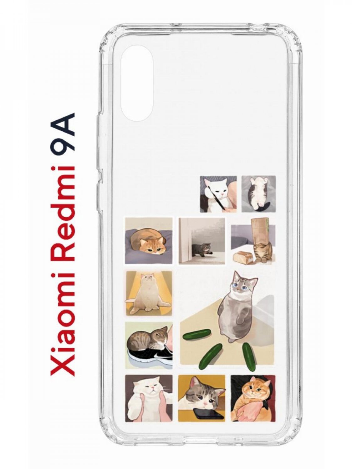 Чехол на Redmi 9A с принтом Kruche Print Коты-Мемы,противоударный бампер,с защитой камеры