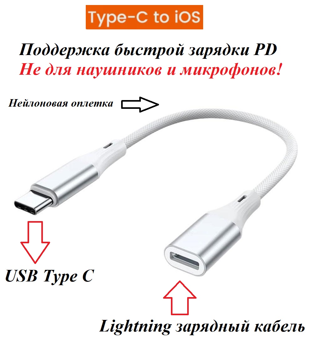 Переходник для зарядки iPhone 15 Lightning F - USB Type C M 600₽